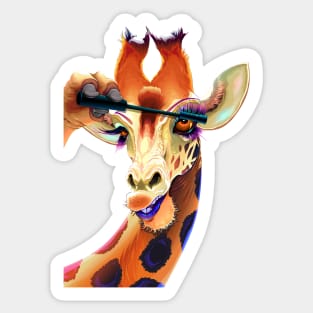 giraffe applying mascara eyelashes Sticker